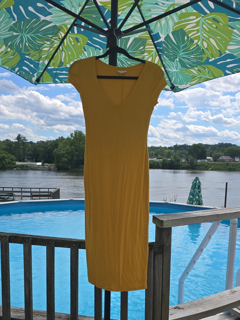 See You Monday Mustard Yellow Scoop-Neck Midi Dress